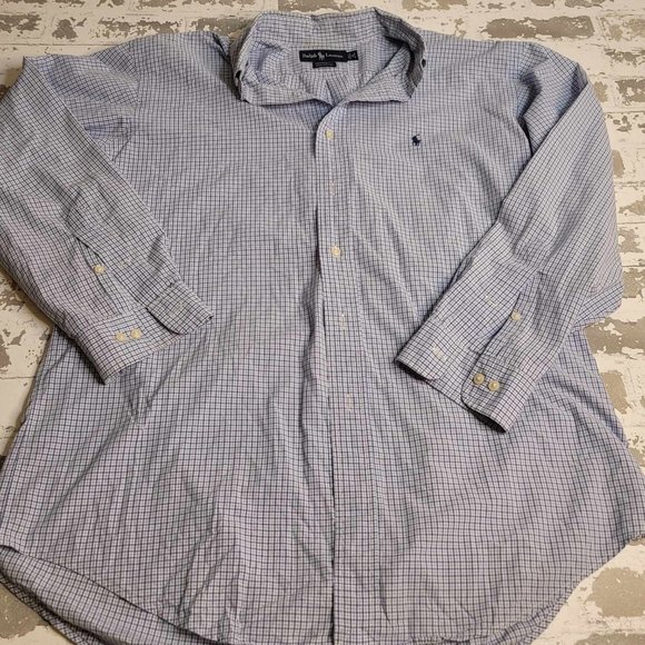1217 Ralph Lauren‎ Men's Yarmouth LS Blue Plaid Button Down Size 16 32/33 - Picture 1 of 5